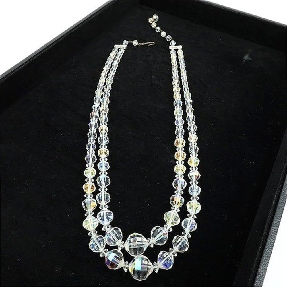 VTG Laguna Aurora Borealis Crystal Double Strand Graduated Necklace Iridescent